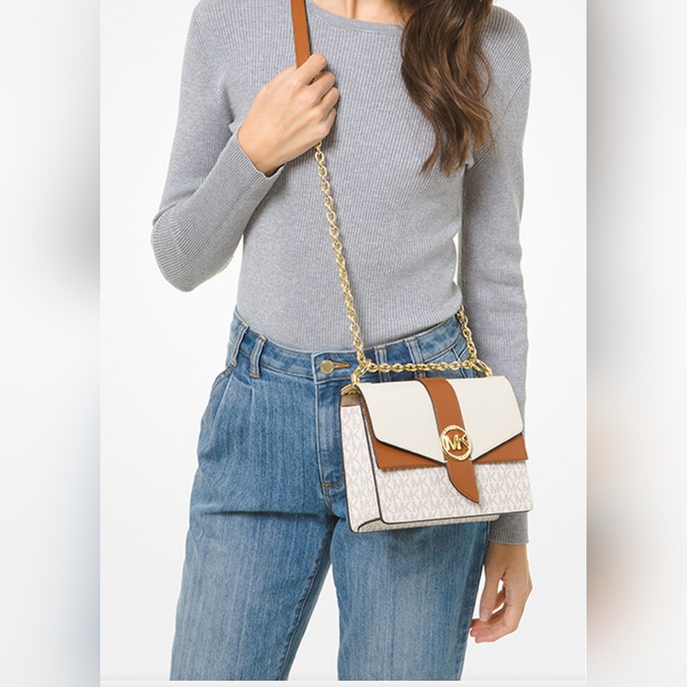 Michael KorsGreenwich Small Color-Block Logo and Saffiano Leather Crossbody Bag